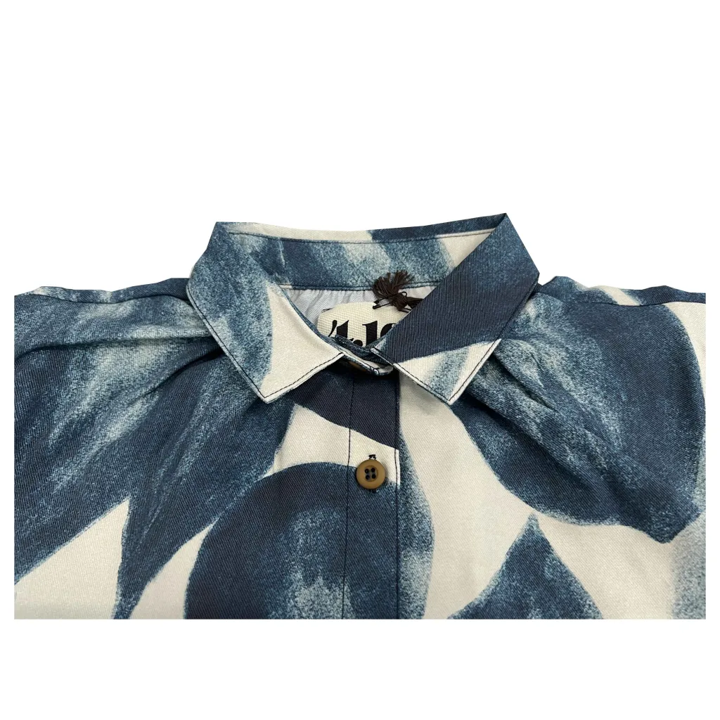 4.10 by BottegaChilometriZero camicia donna stampa foglie ecru/blu DD22605 MADE IN ITALY