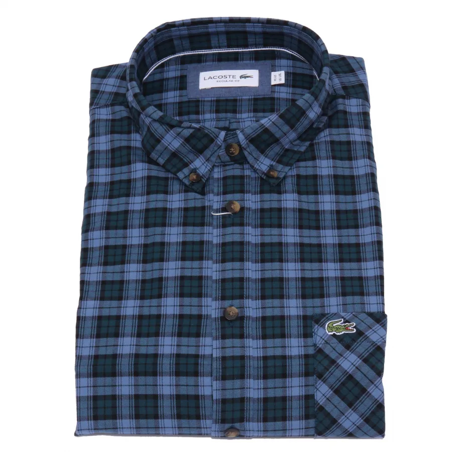 4686AB camicia uomo LACOSTE REGULAR FIT blue/green checked shirt cotton men