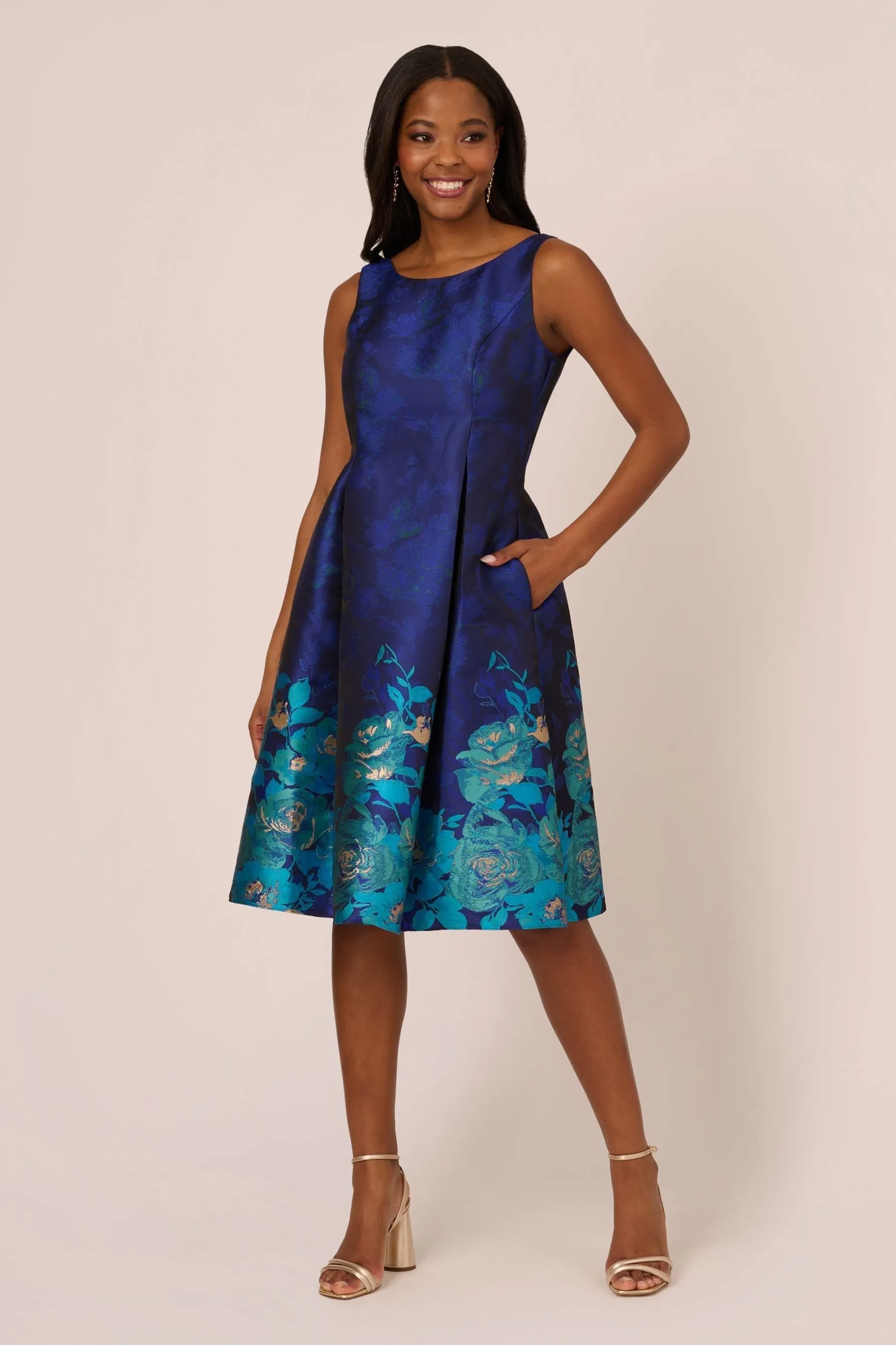 Adrianna Papell Blu - Abito in jacquard con bordo