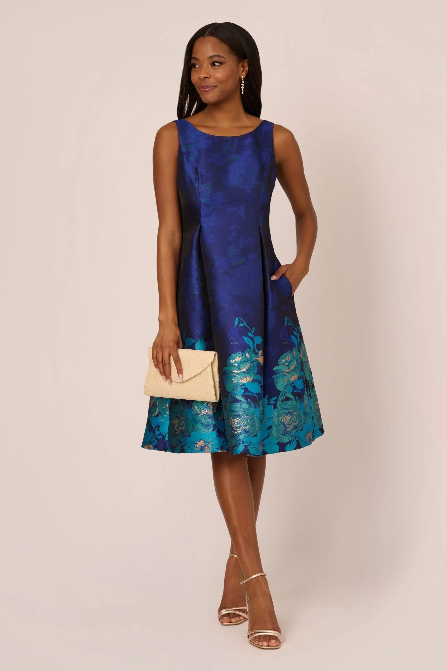 Adrianna Papell Blu - Abito in jacquard con bordo