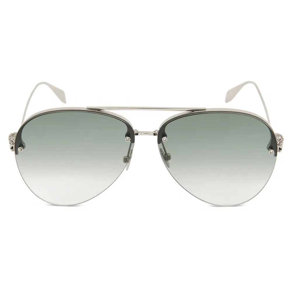 Alexander McQueen - Occhiale da Sole Skull Jeweled Pilot - Argento Verde - Alexander McQueen Eyewear