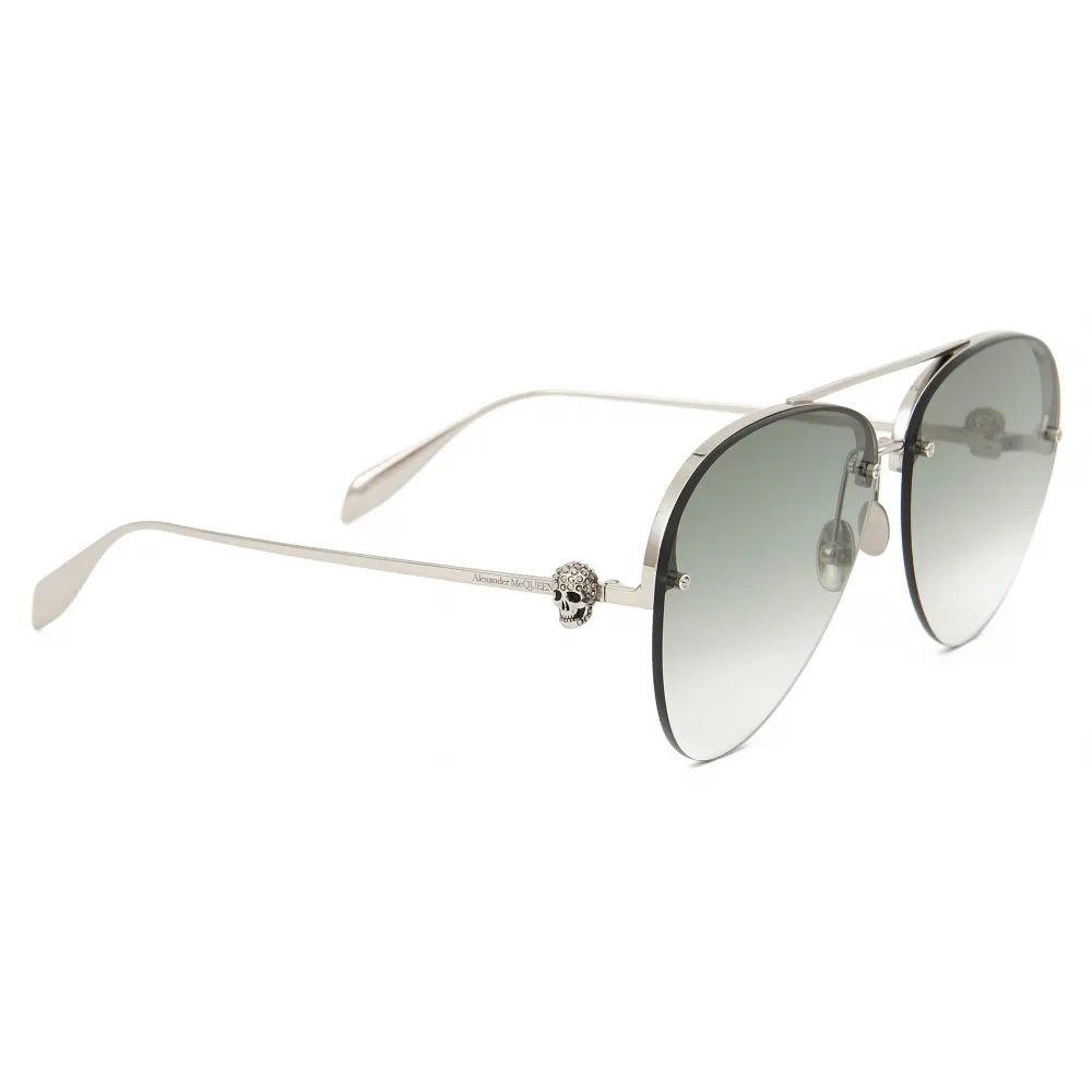 Alexander McQueen - Occhiale da Sole Skull Jeweled Pilot - Argento Verde - Alexander McQueen Eyewear