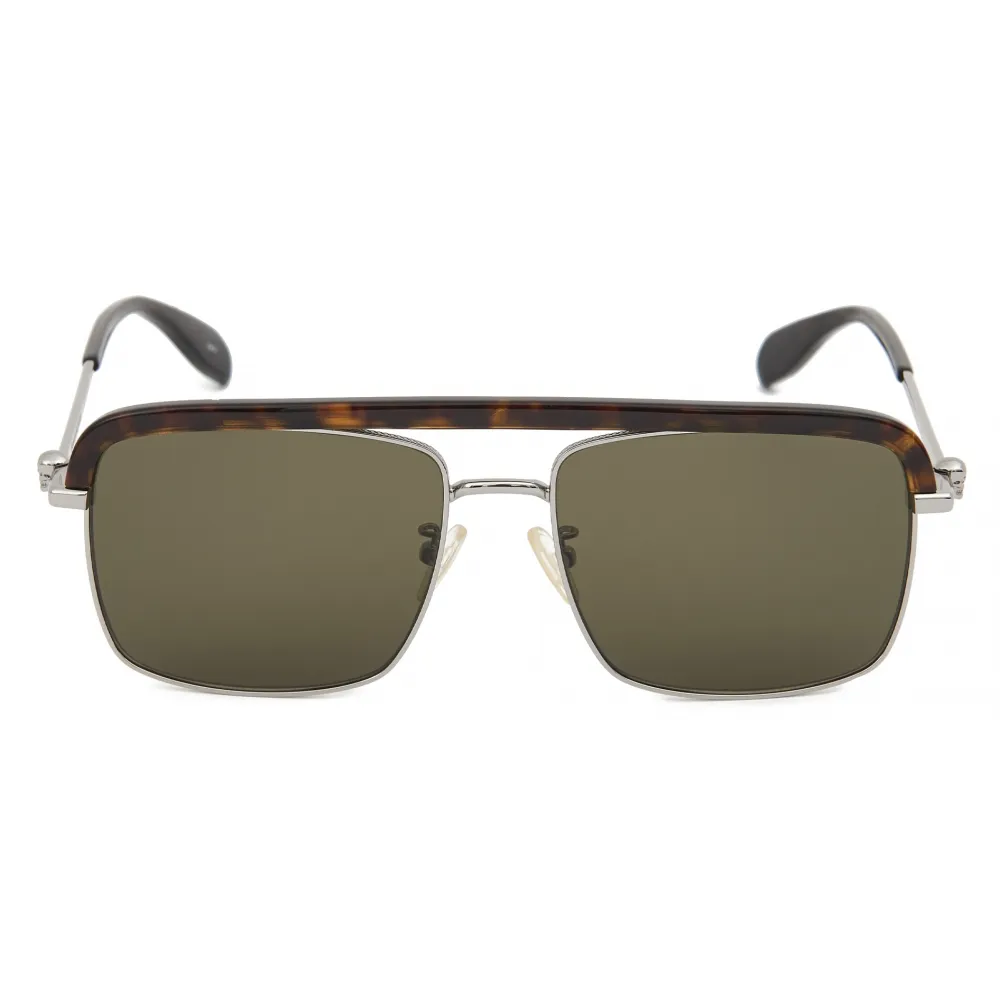 Alexander McQueen - Occhiali da Sole Quadrati Skull in Metallo - Rutenio Verde - Alexander McQueen Eyewear