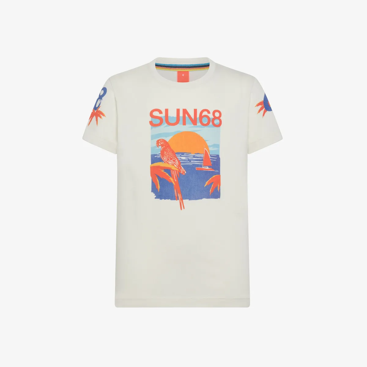 BOY'S T-SHIRT ALL OVER PRINT S/S BIANCO PANNA/ARANCIO