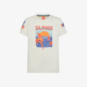 BOY'S T-SHIRT ALL OVER PRINT S/S BIANCO PANNA/ARANCIO