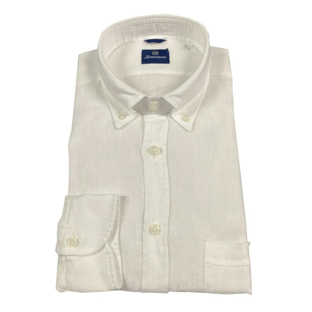 BRANCACCIO camicia uomo bianca GNOOK1 GOLD NICOLA DBR5300 100% lino