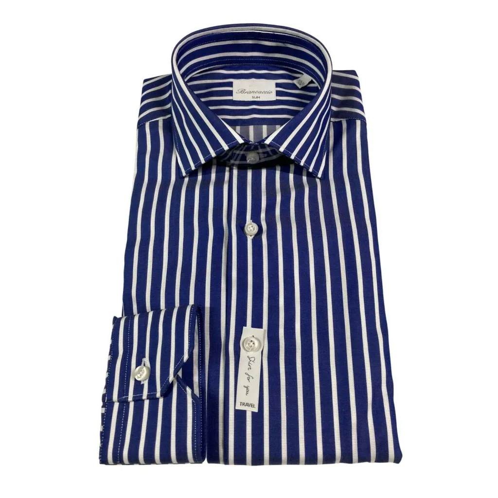 BRANCACCIO camicia uomo slim blu righe bianco art GIO’ PS FDN2121 100% cotone