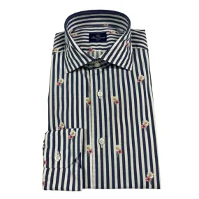 BRANCACCIO camicia uomo slim righe blu e fiori art GIO’ PS L10 FDP1021 100% cotone