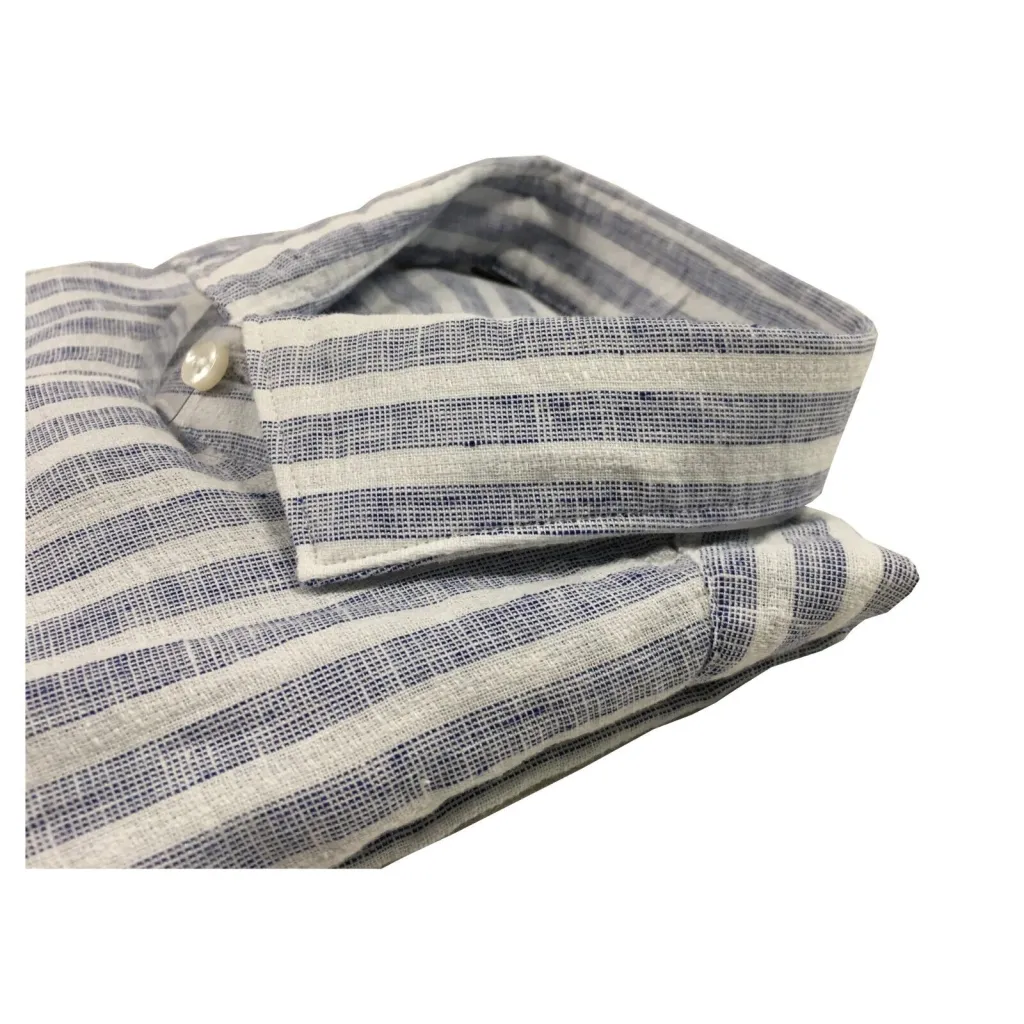 BROUBACK camicia uomo bianca righe blu NISIDA 38 Q03 65 55% lino 45% cotone MADE IN ITALY