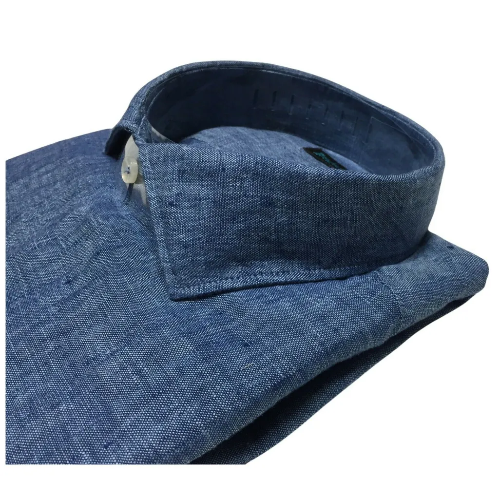 BROUBACK camicia uomo lino washed slim color denim NISIDA 38 T114 100% lino MADE IN ITALY