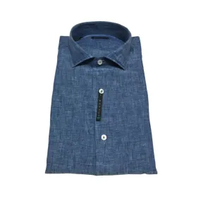 BROUBACK camicia uomo lino washed slim color denim NISIDA 38 T114 100% lino MADE IN ITALY