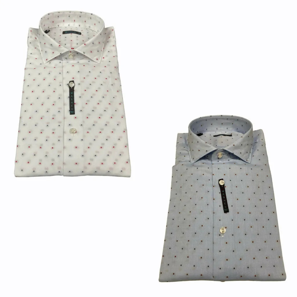 BROUBACK camicia uomo slim washed con pois NISIDA 38 T72 MADE IN ITALY