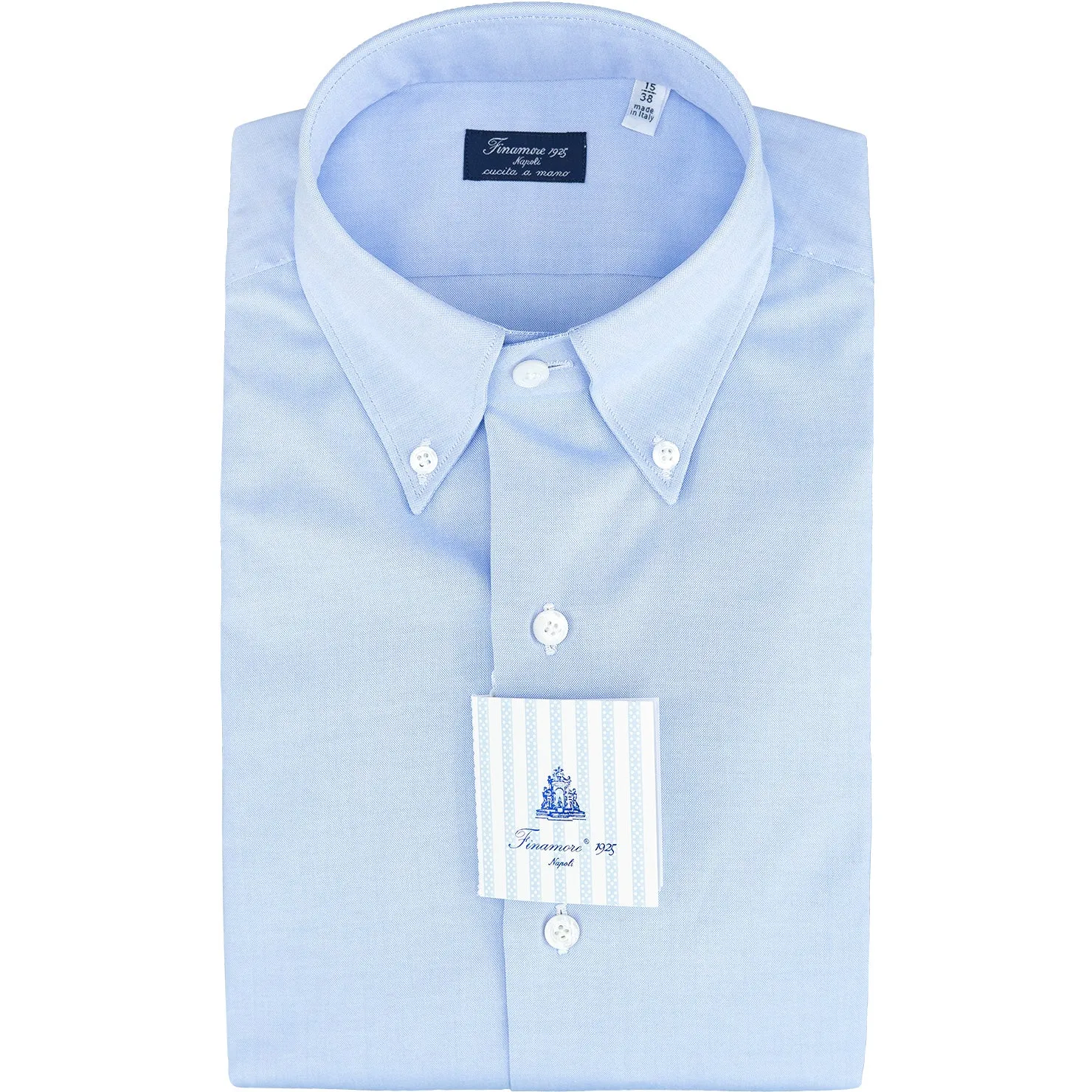 Camicia FINAMORE Milano Button Down in Cotone Oxford Celeste