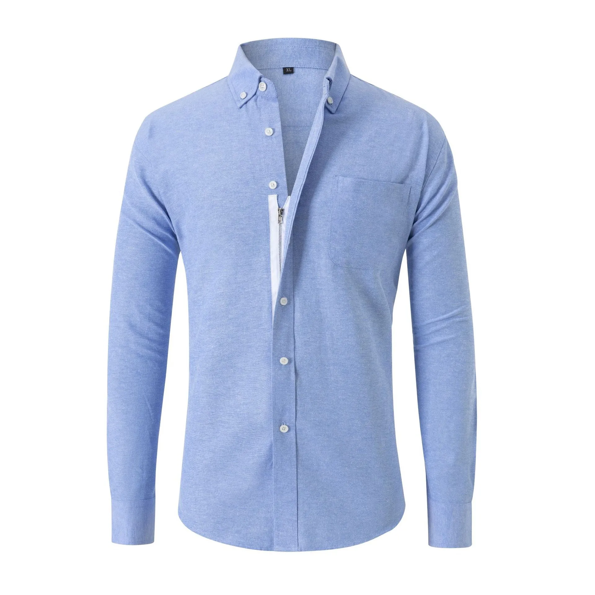 Camicia non iron in tessuto Oxford a maniche lunghe con cerniera nascosta da uomo