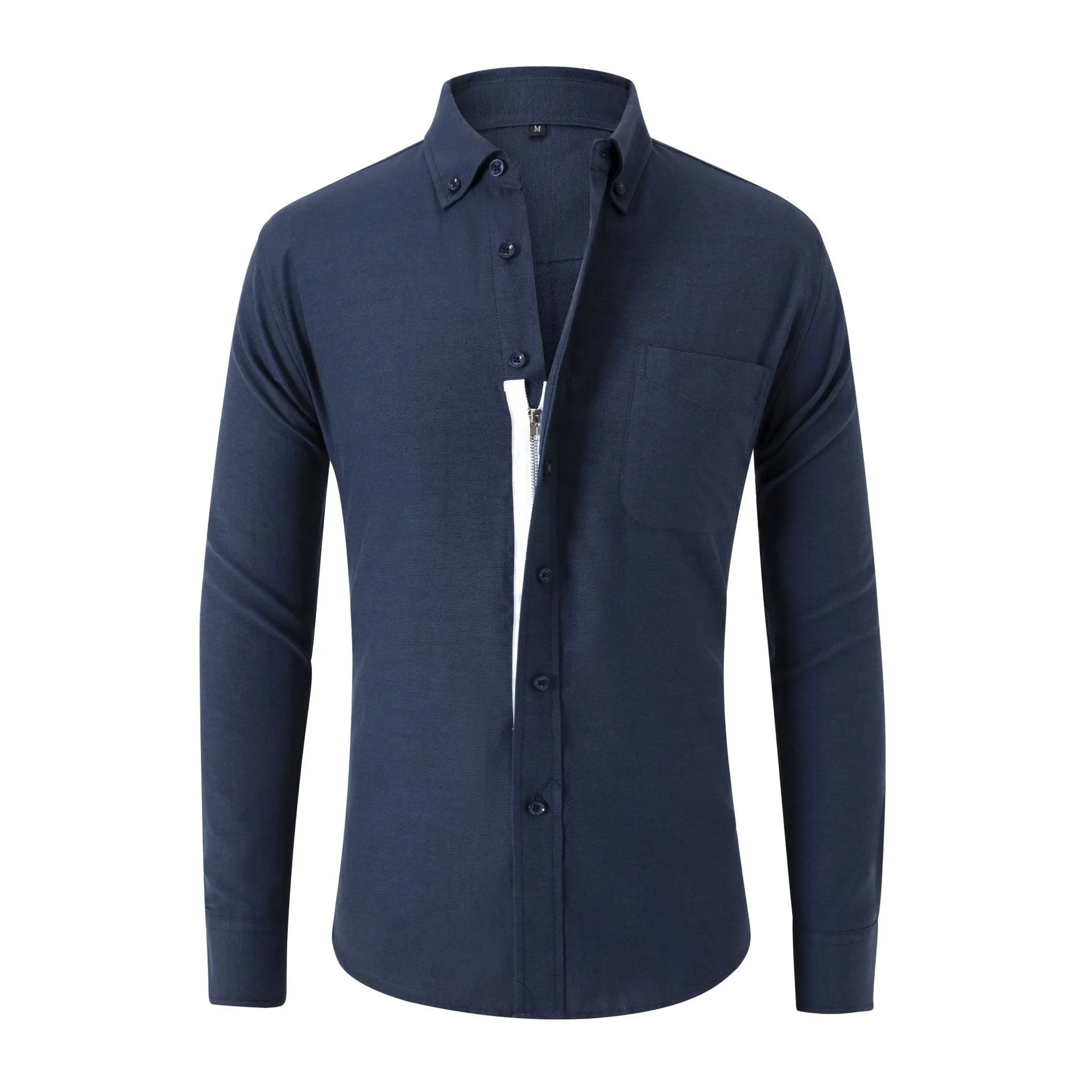 Camicia non iron in tessuto Oxford a maniche lunghe con cerniera nascosta da uomo