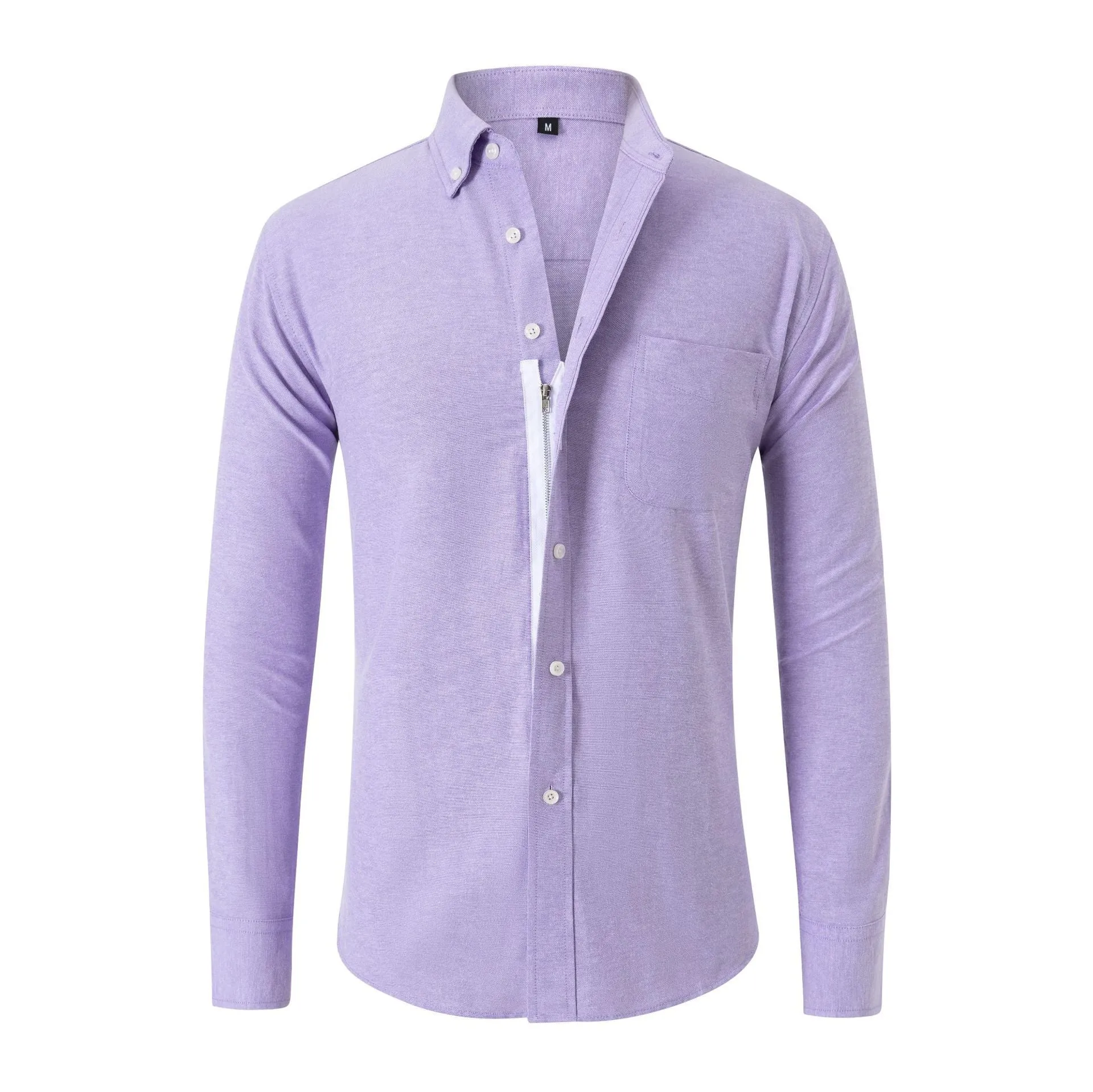 Camicia non iron in tessuto Oxford a maniche lunghe con cerniera nascosta da uomo