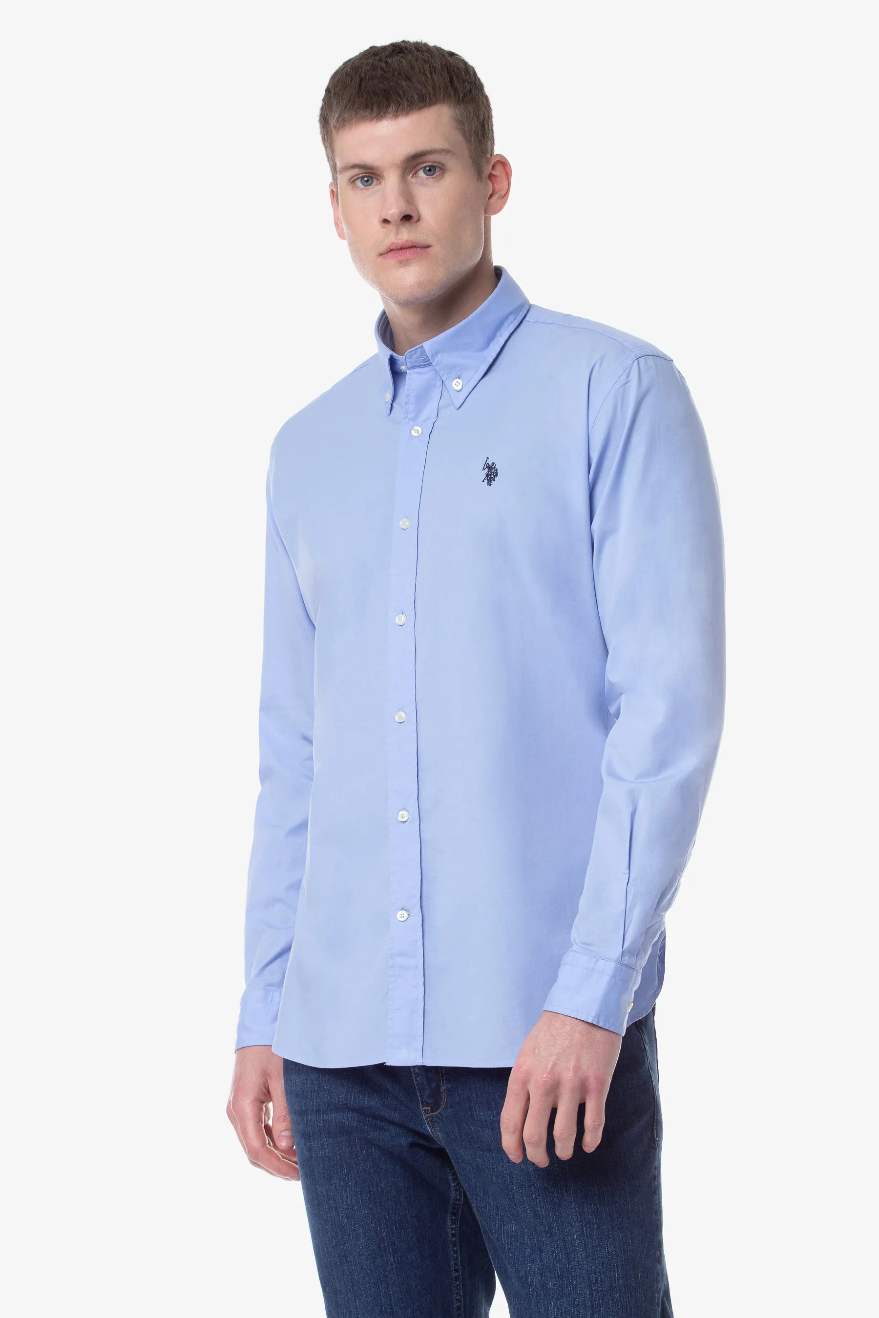 Camicia regular fit in cotone oxford con logo U.S. Polo Assn.