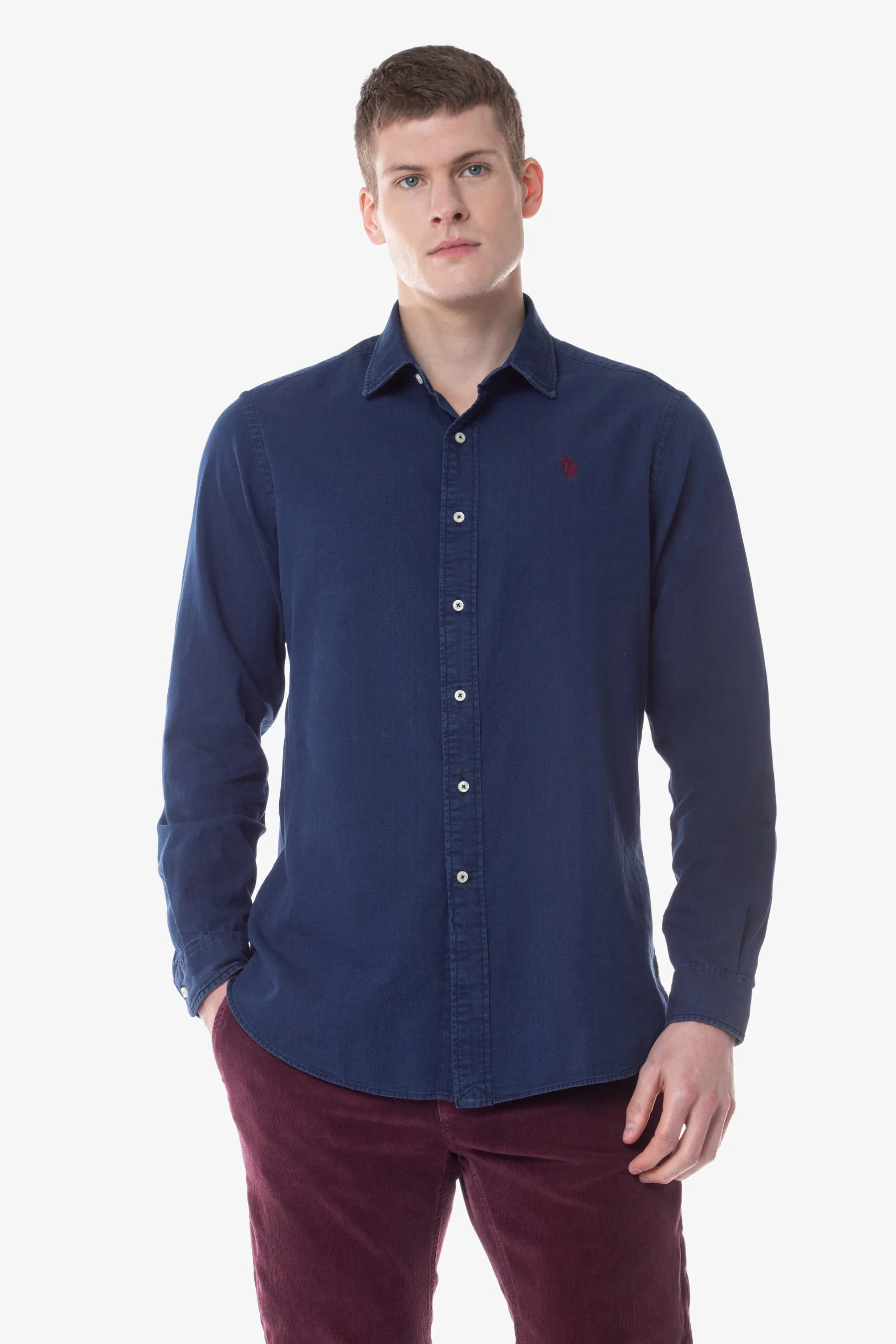 Camicia regular fit oxford indigo con logo U.S. Polo Assn.