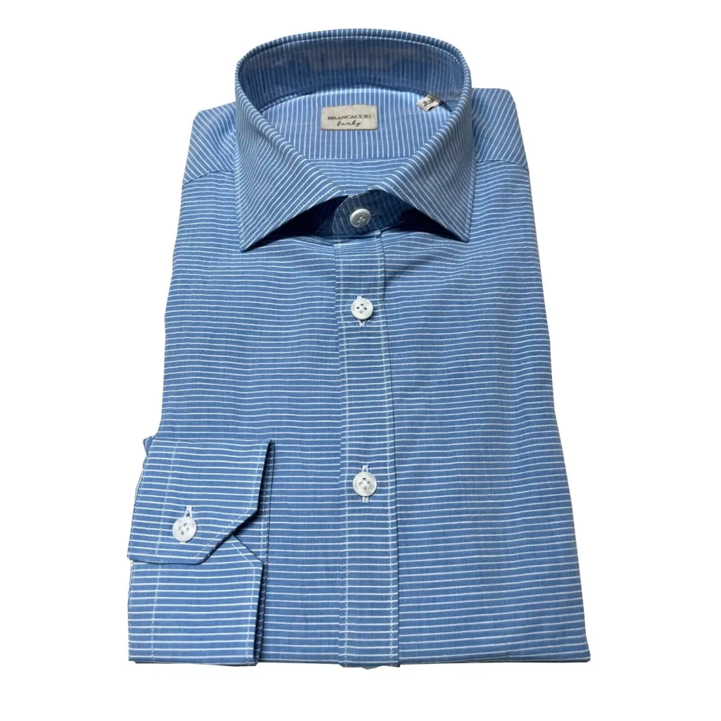 Camicia uomo azzurro righe bianche slim cotone leggero BRANCACCIO linea FUNKY | Mod. SG41Y0 SLIM GIO’ HBN0511 | MADE IN ITALY