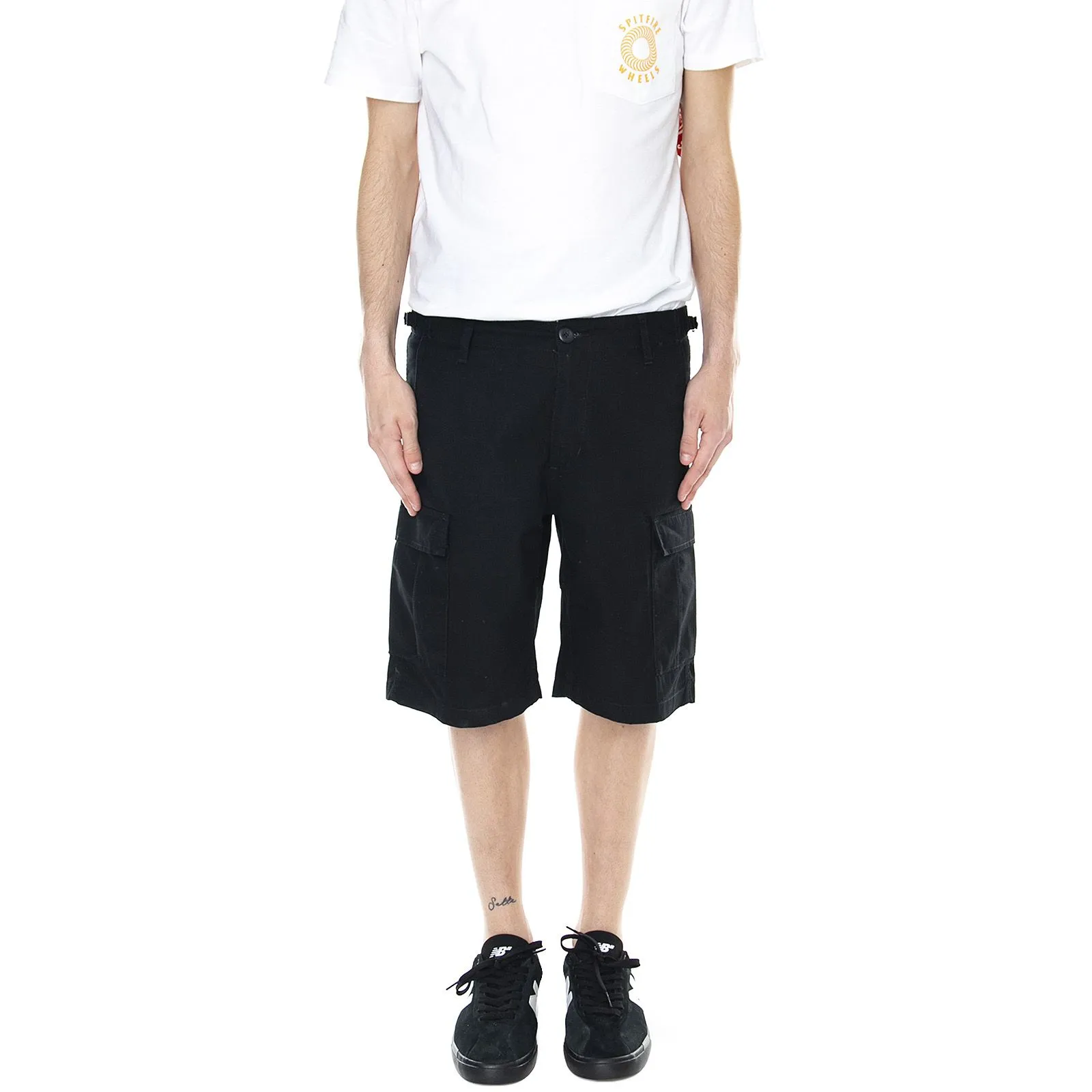 CARHARTT WIP Mens Aviation Shorts - Black Rinsed - Bermuda Cargo Uomo Neri    