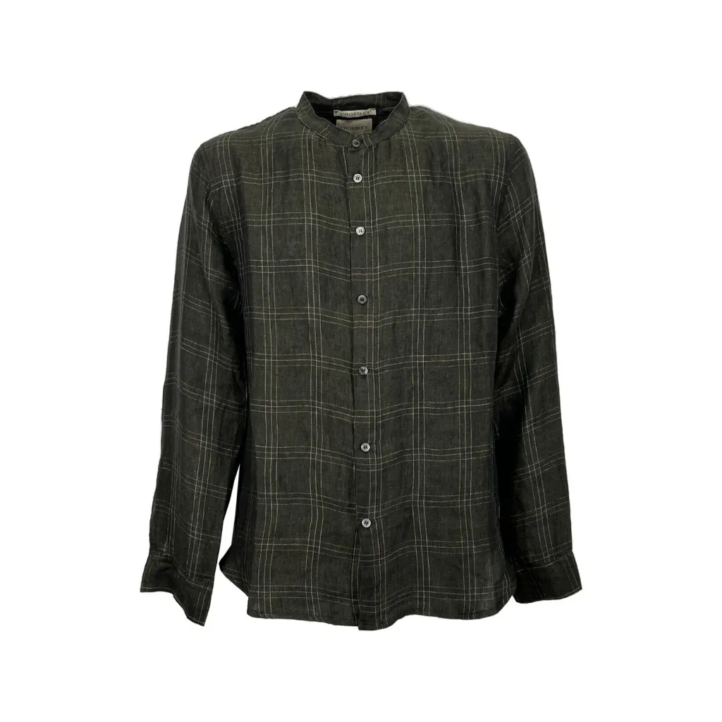 CROSSLEY camicia uomo fantasia quadri antracite/verde JOINRWP 100% lino MADE IN ITALY