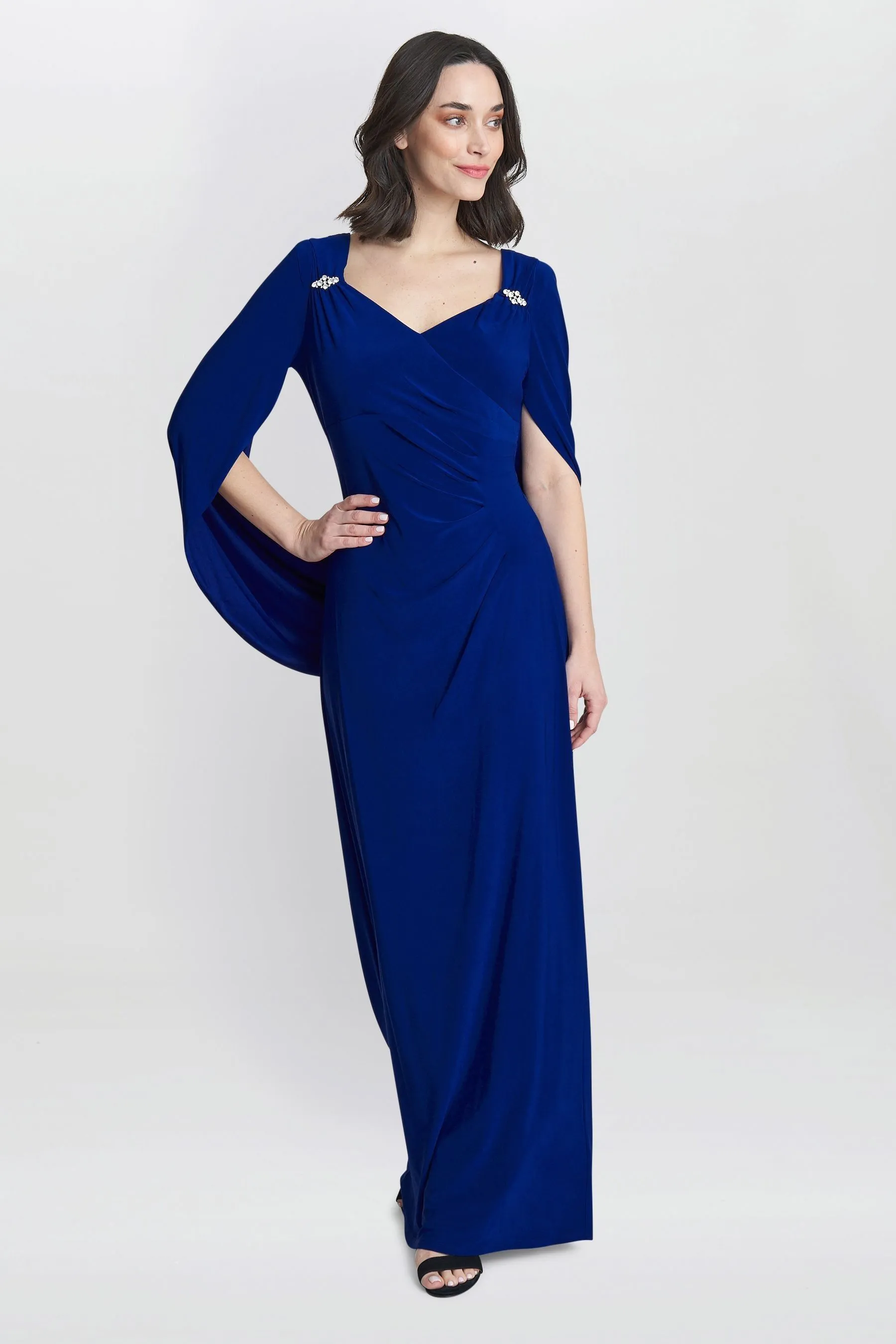 Gina Bacconi Blu - Jenna - Abito maxi drappeggiato con retro sulle spalle