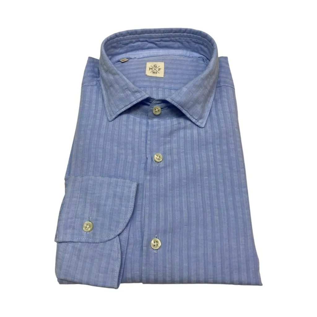 GMF 965 camicia uomo a righe su tinta celeste mod 10.A.L 911119/06 100% cotone