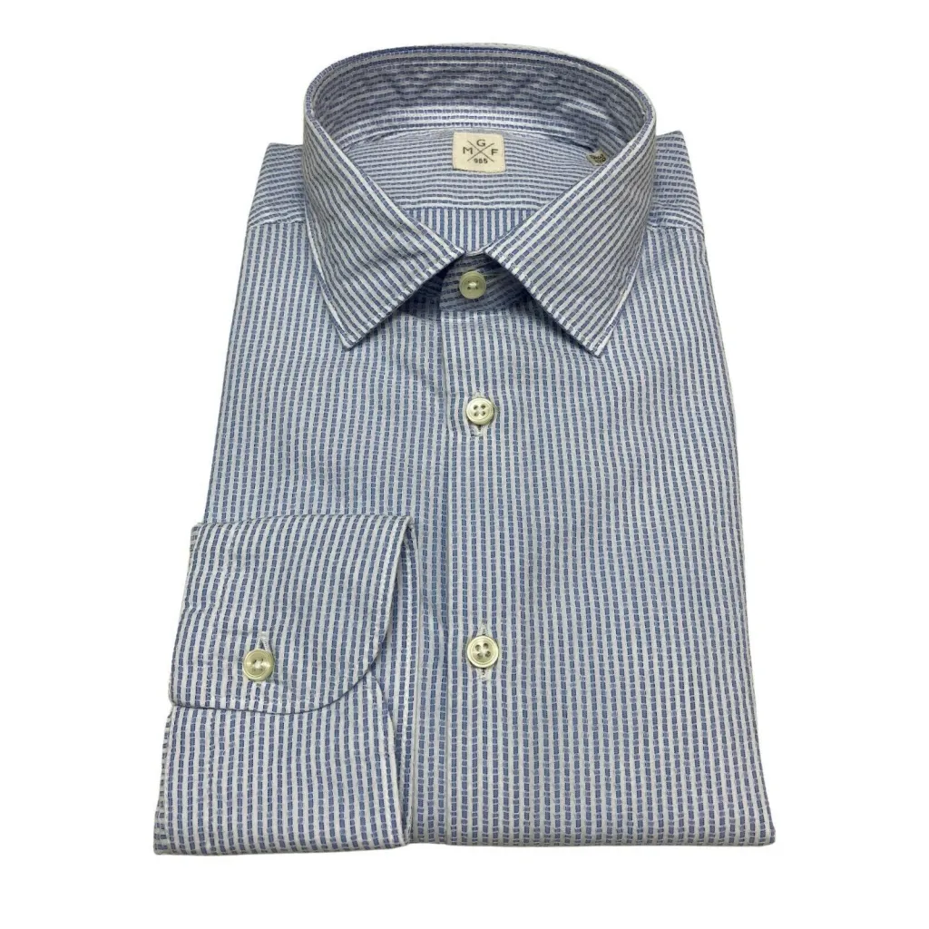 GMF 965 camicia uomo manica lunga righe bianco/celeste mod 10.A.L 911204/01 100% cotone