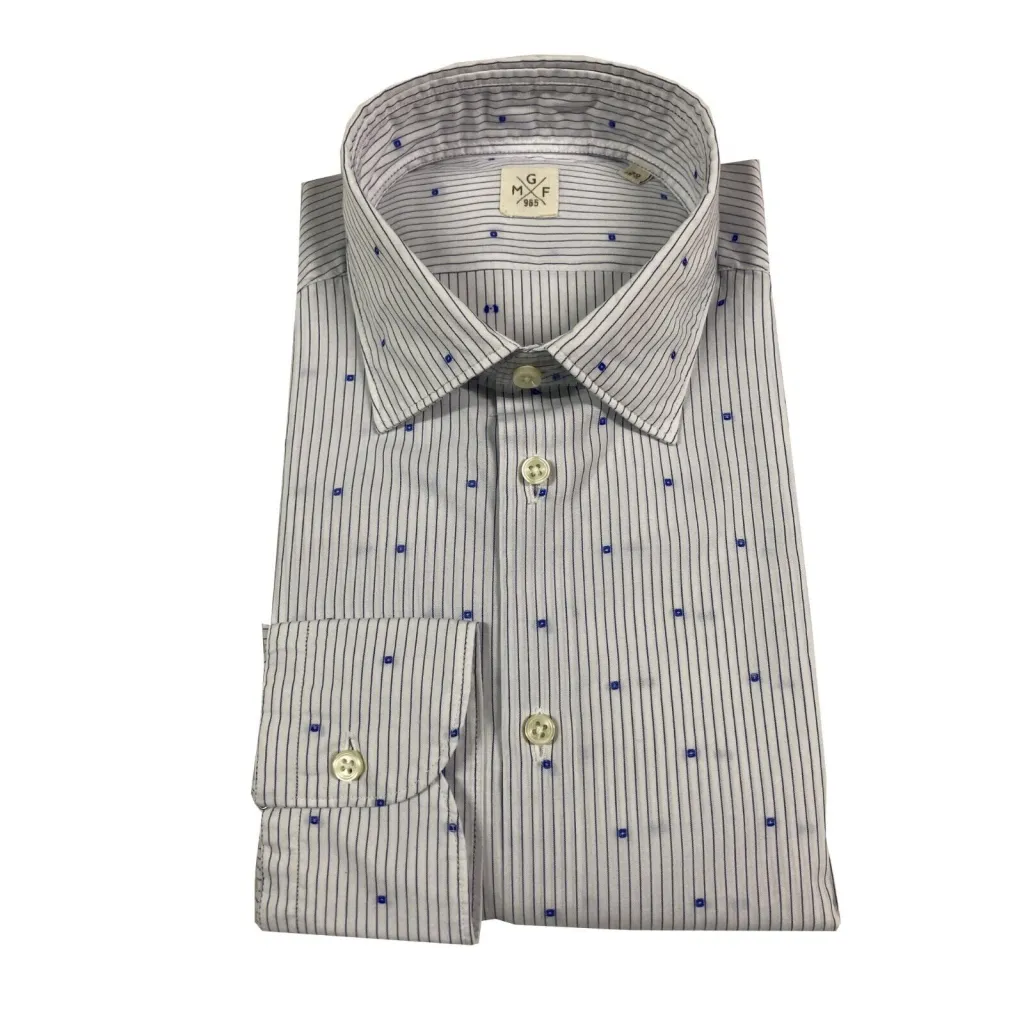 GMF 965 camicia uomo righe bianco/blu con dettagli azzurro mod 14.L 921210/01 100% cotone