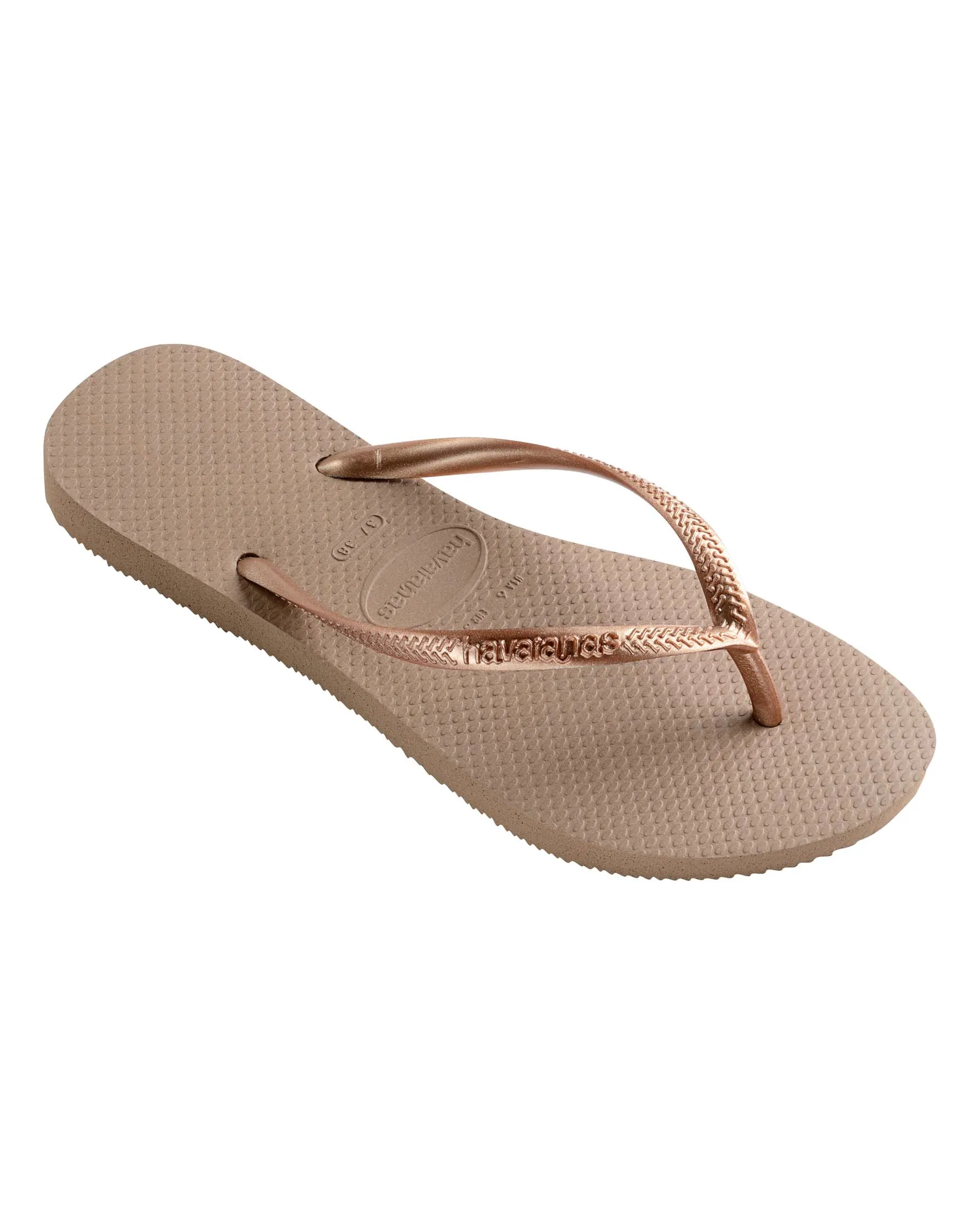 Havaianas Slim color oro rosa con fascette sottili metallizzate con logo in rilievo