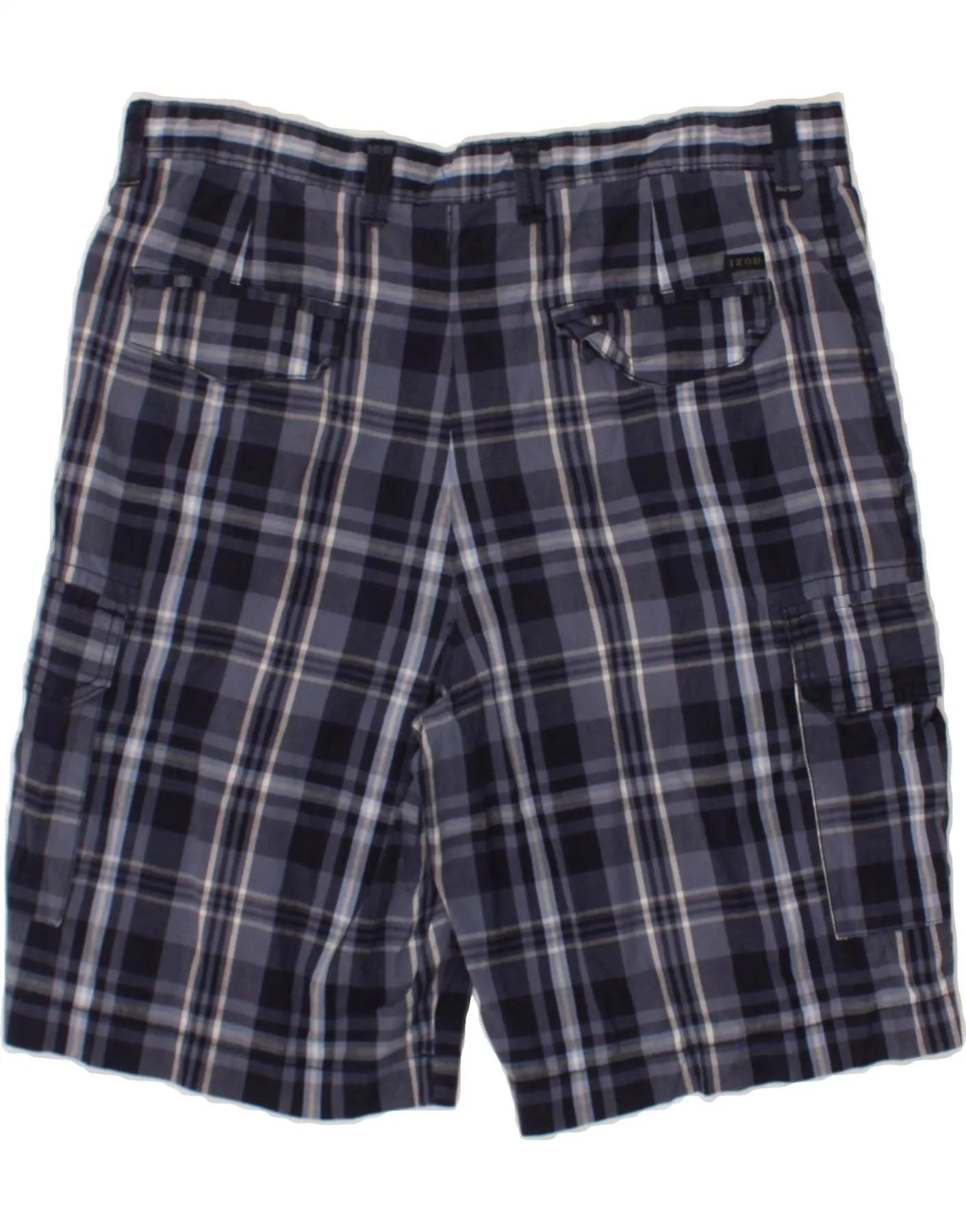 IZOD Mens Cargo Shorts W36 Large Navy Blue Check