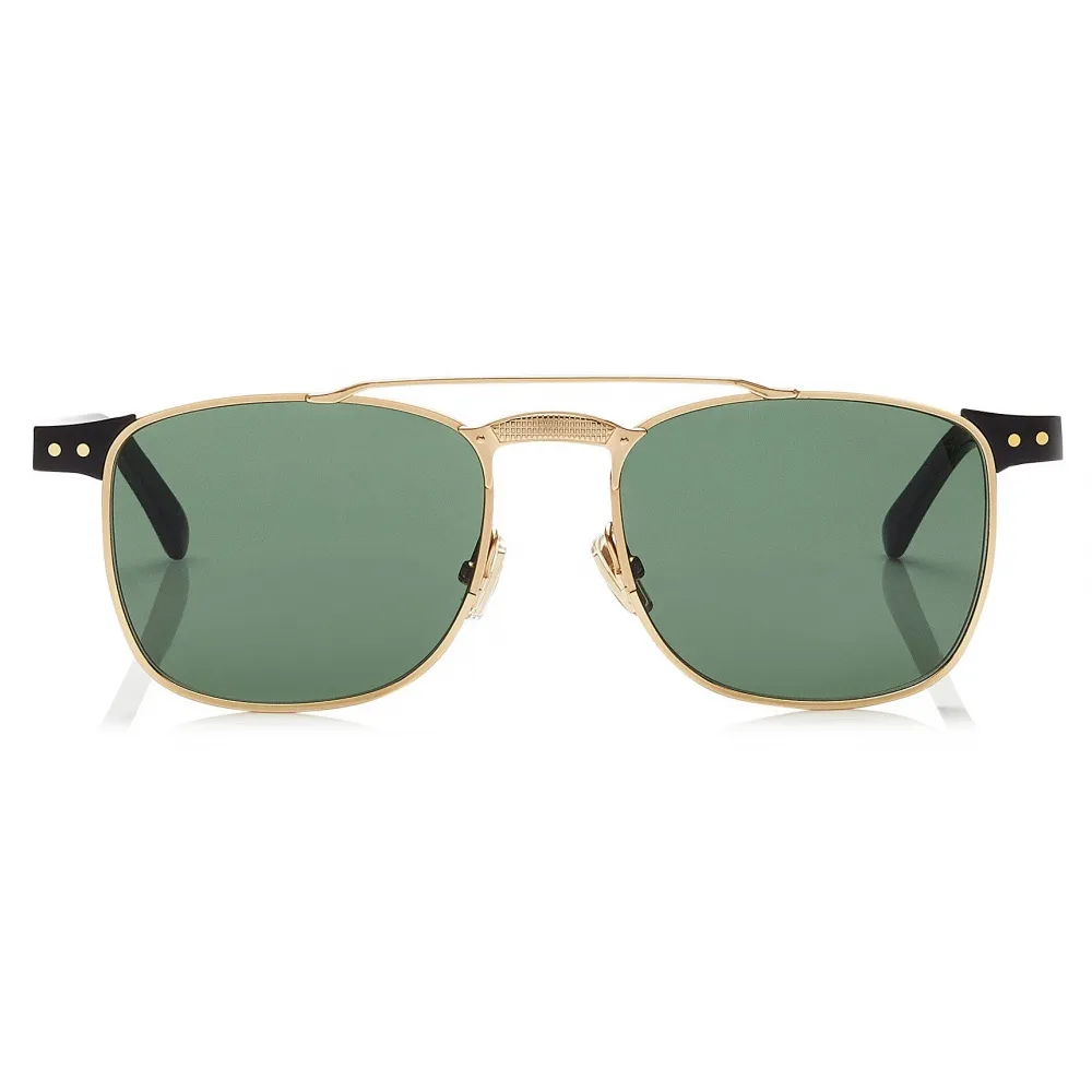 Jimmy Choo - Alan - Occhiali da Sole con Montatura Quadrata in Metallo Dorato con Lente Verde e Acetato