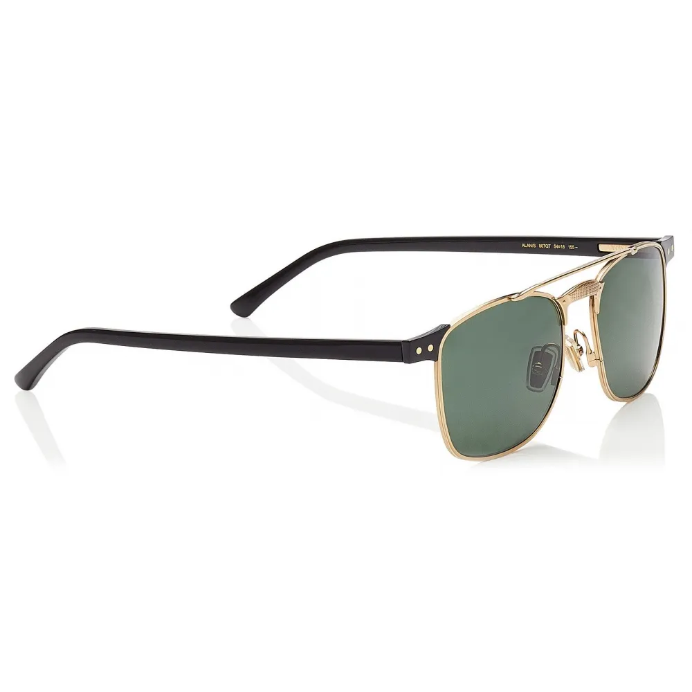 Jimmy Choo - Alan - Occhiali da Sole con Montatura Quadrata in Metallo Dorato con Lente Verde e Acetato