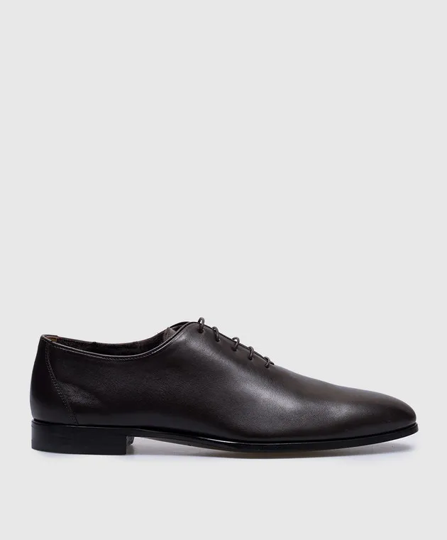 Kiton Oxford in pelle marrone con pelliccia USSWHARN00409