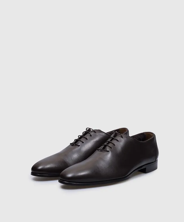 Kiton Oxford in pelle marrone con pelliccia USSWHARN00409