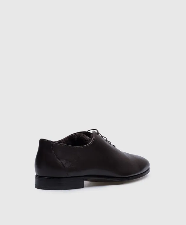 Kiton Oxford in pelle marrone con pelliccia USSWHARN00409