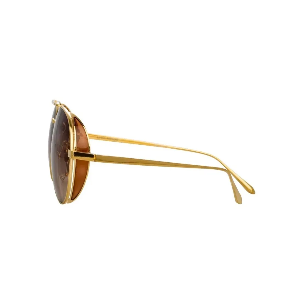 Linda Farrow - Occhiali da Sole Aviator Elgin C4 in Oro Giallo e Tabacco - LFL792C4SUN - Linda Farrow Eyewear