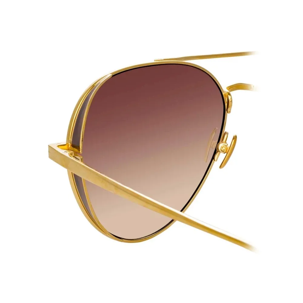 Linda Farrow - Occhiali da Sole Aviator Elgin C4 in Oro Giallo e Tabacco - LFL792C4SUN - Linda Farrow Eyewear