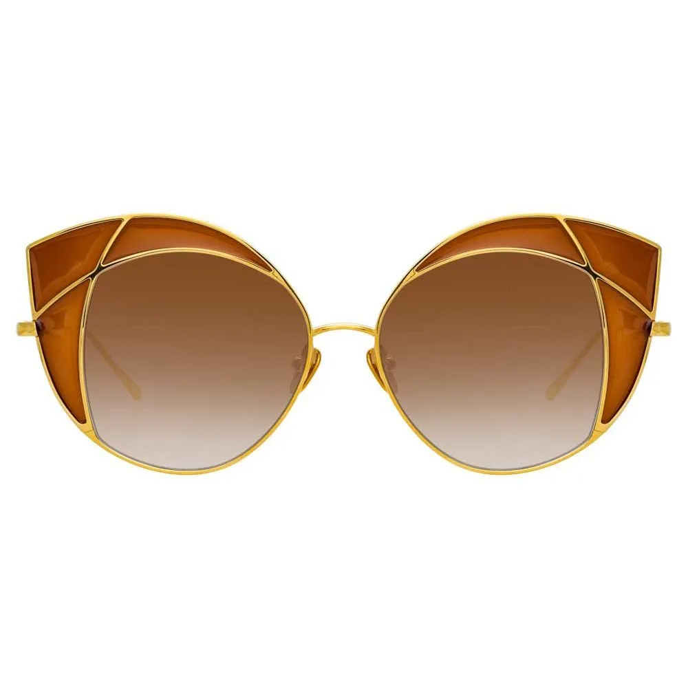 Linda Farrow - Occhiali da Sole Cat Eye 856 C2 - Oro Giallo e Tabacco - Linda Farrow Eyewear