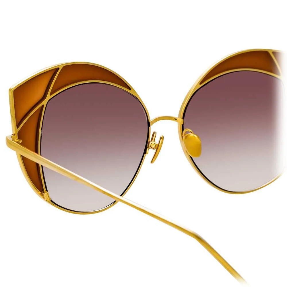 Linda Farrow - Occhiali da Sole Cat Eye 856 C2 - Oro Giallo e Tabacco - Linda Farrow Eyewear