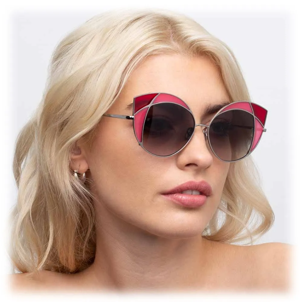 Linda Farrow - Occhiali da Sole Cat Eye 856 C5 - Oro Giallo e Montatura Cremisi Rosa - Linda Farrow Eyewear