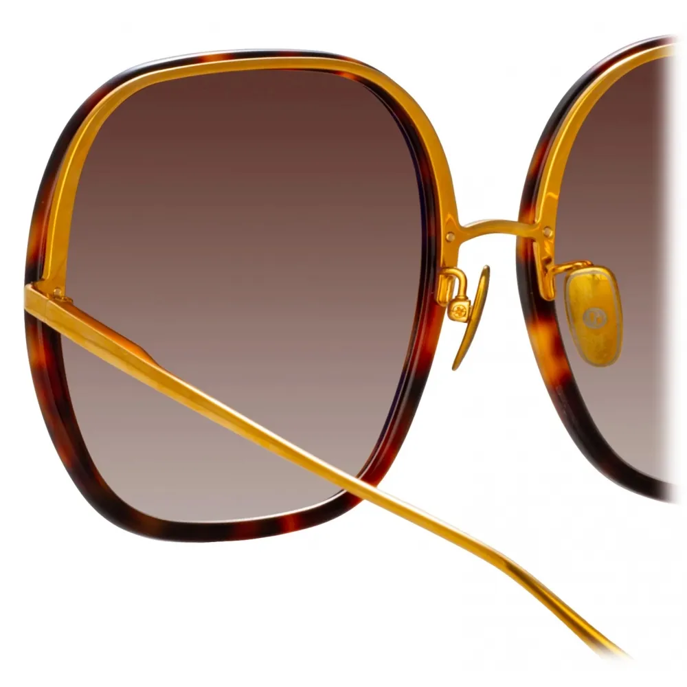 Linda Farrow - Occhiali da Sole Celia Oversized in Oro Giallo Tartarugato - LFL1405C2SUN - Linda Farrow Eyewear