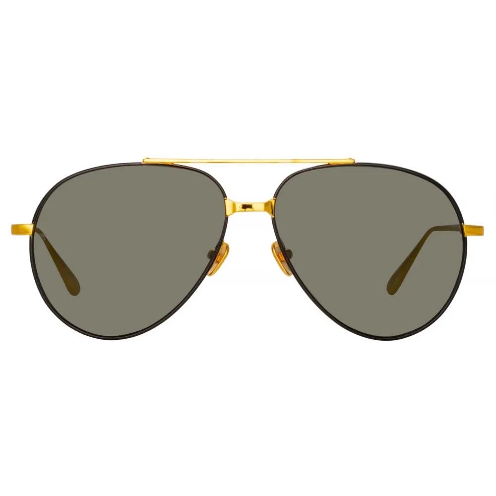 Linda Farrow - Occhiali da Sole Marcelo Aviator in Nero Oro Giallo - LFL1421C1SUN - Linda Farrow Eyewear