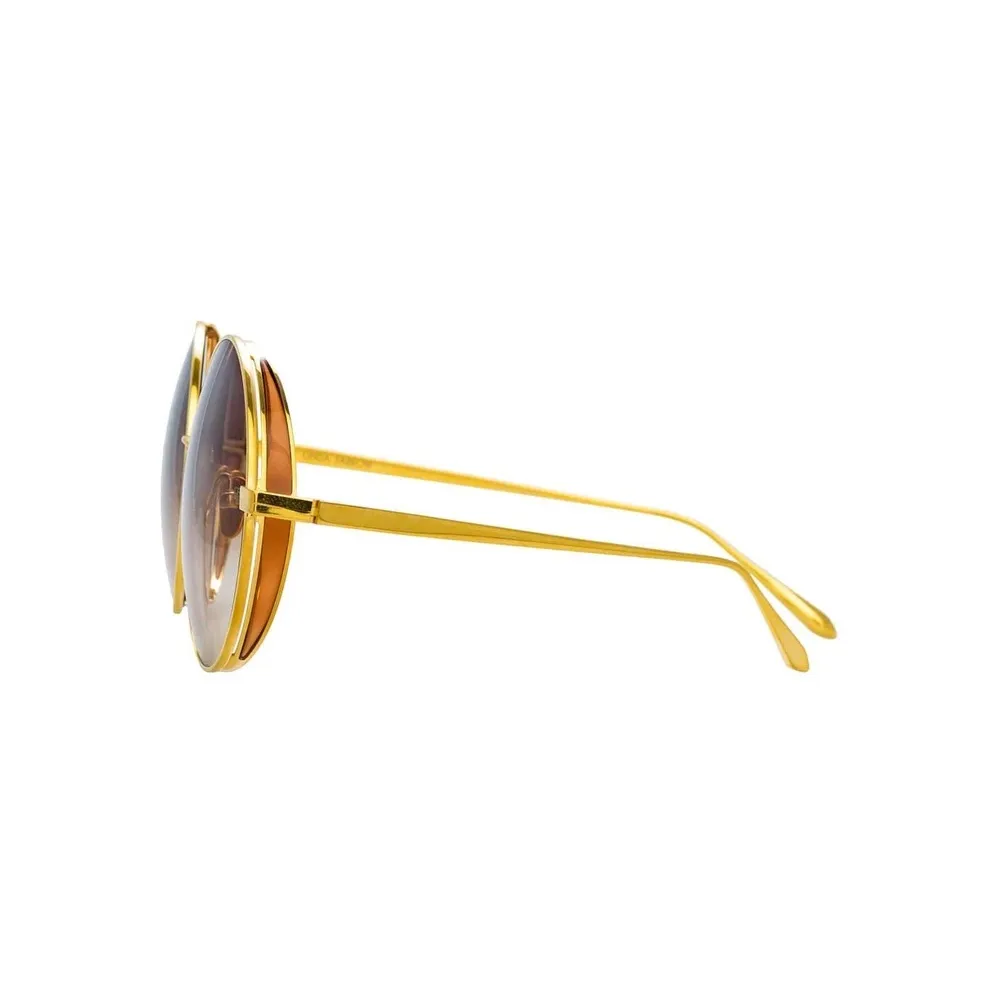 Linda Farrow - Occhiali da Sole Rotondi Lockhart C4 in Oro Giallo e Tabacco - LFL758C4SUN - Linda Farrow Eyewear