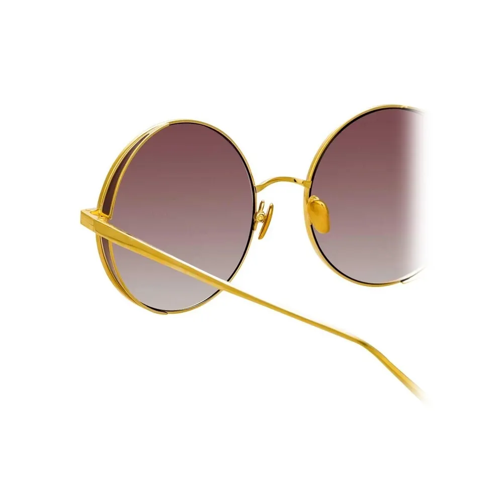 Linda Farrow - Occhiali da Sole Rotondi Lockhart C4 in Oro Giallo e Tabacco - LFL758C4SUN - Linda Farrow Eyewear