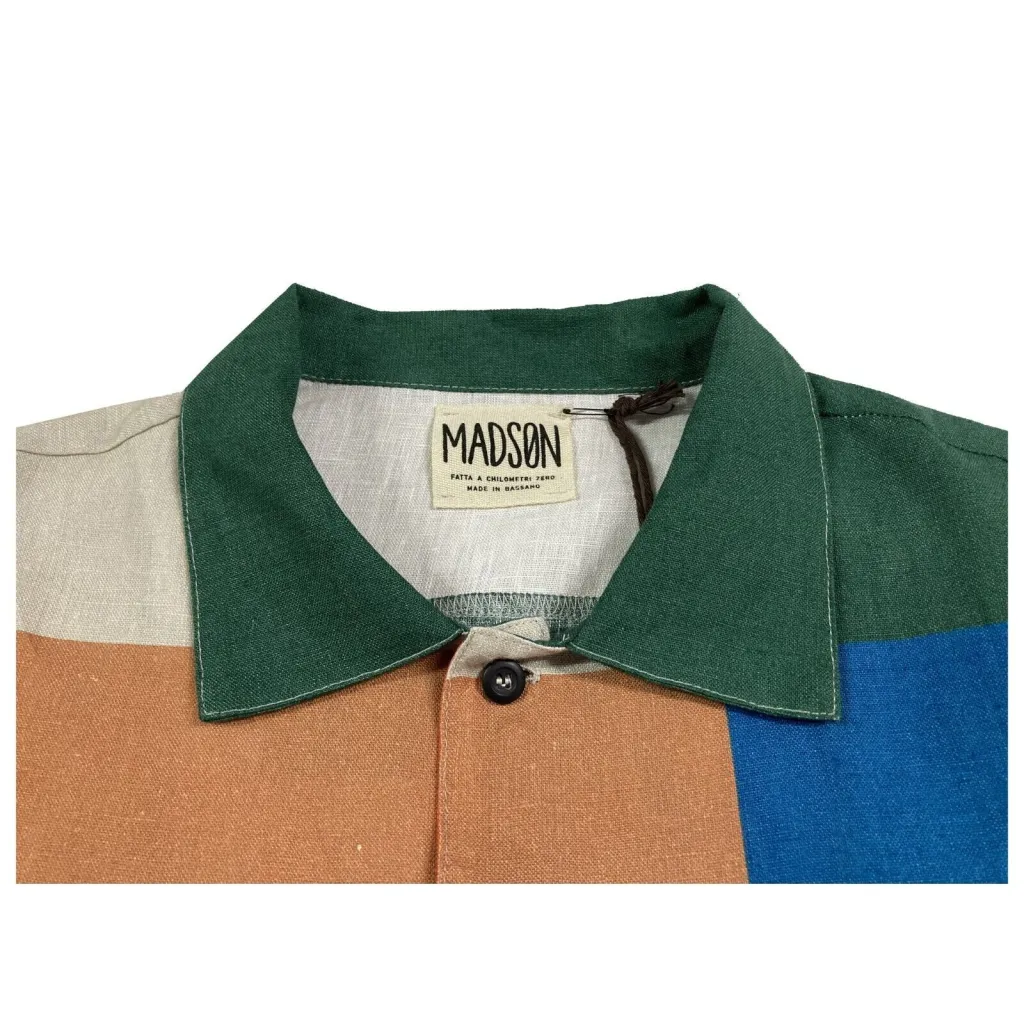 MADSON by BottegaChilometriZero camicia uomo fantasia beige/verde/bluette art DU21338 100% lino MADE IN ITALY