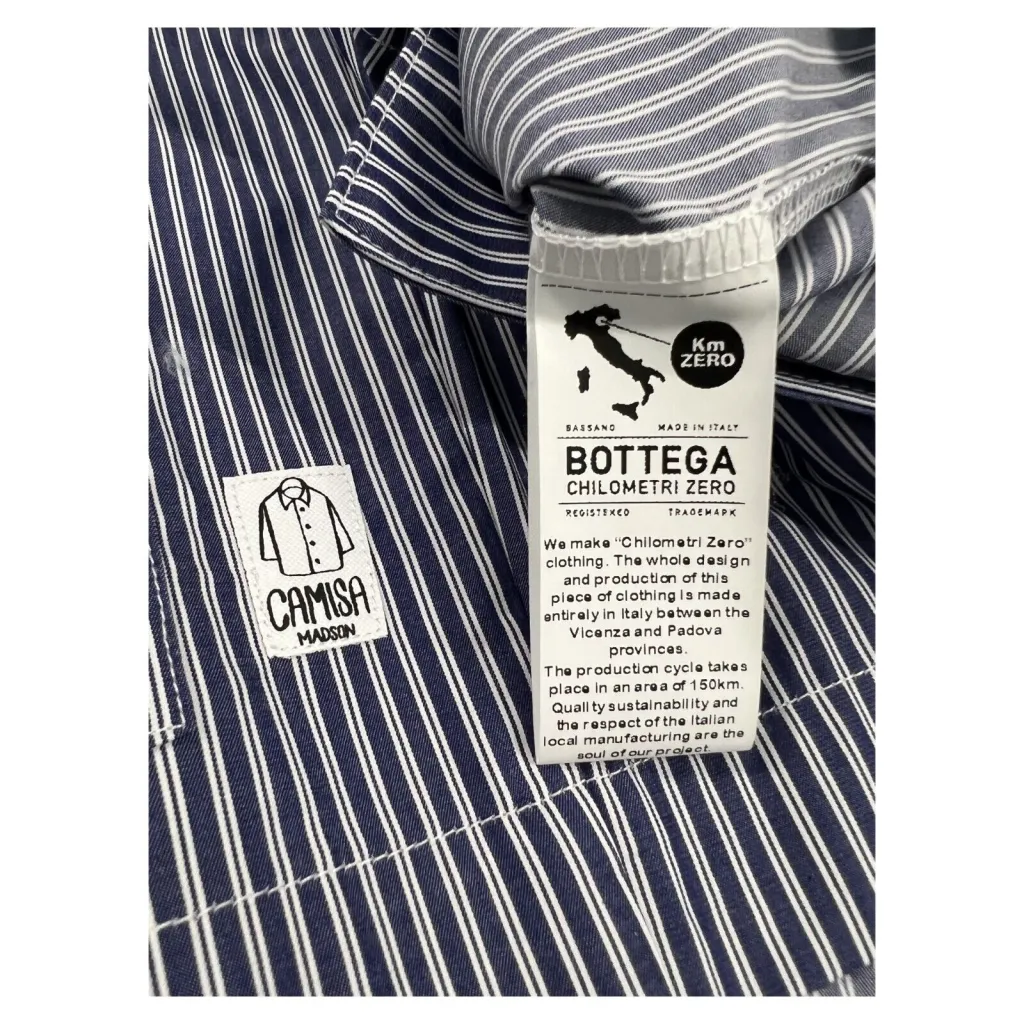 MADSON by BottegaChilometriZero camicia uomo over righe bianco/blu DU23045 100% cotone MADE IN ITALY