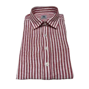 MARRIN CAMICIA UOMO LINO RIGHE BIANCO/ROSSO A POLO 4 BOTTONI LB110 T4123