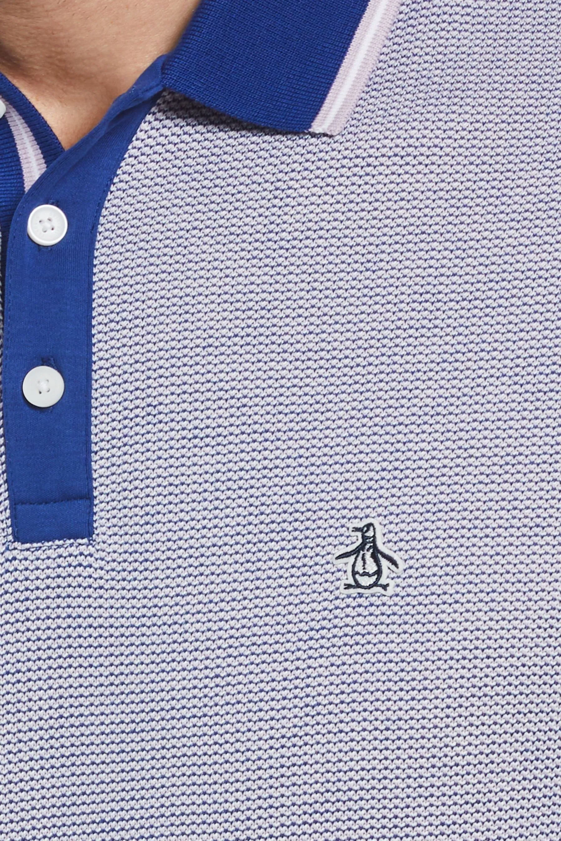 Original Penguin Blu - Polo jacquard in Blend Manica corta e cotone con motivo a fiorellini