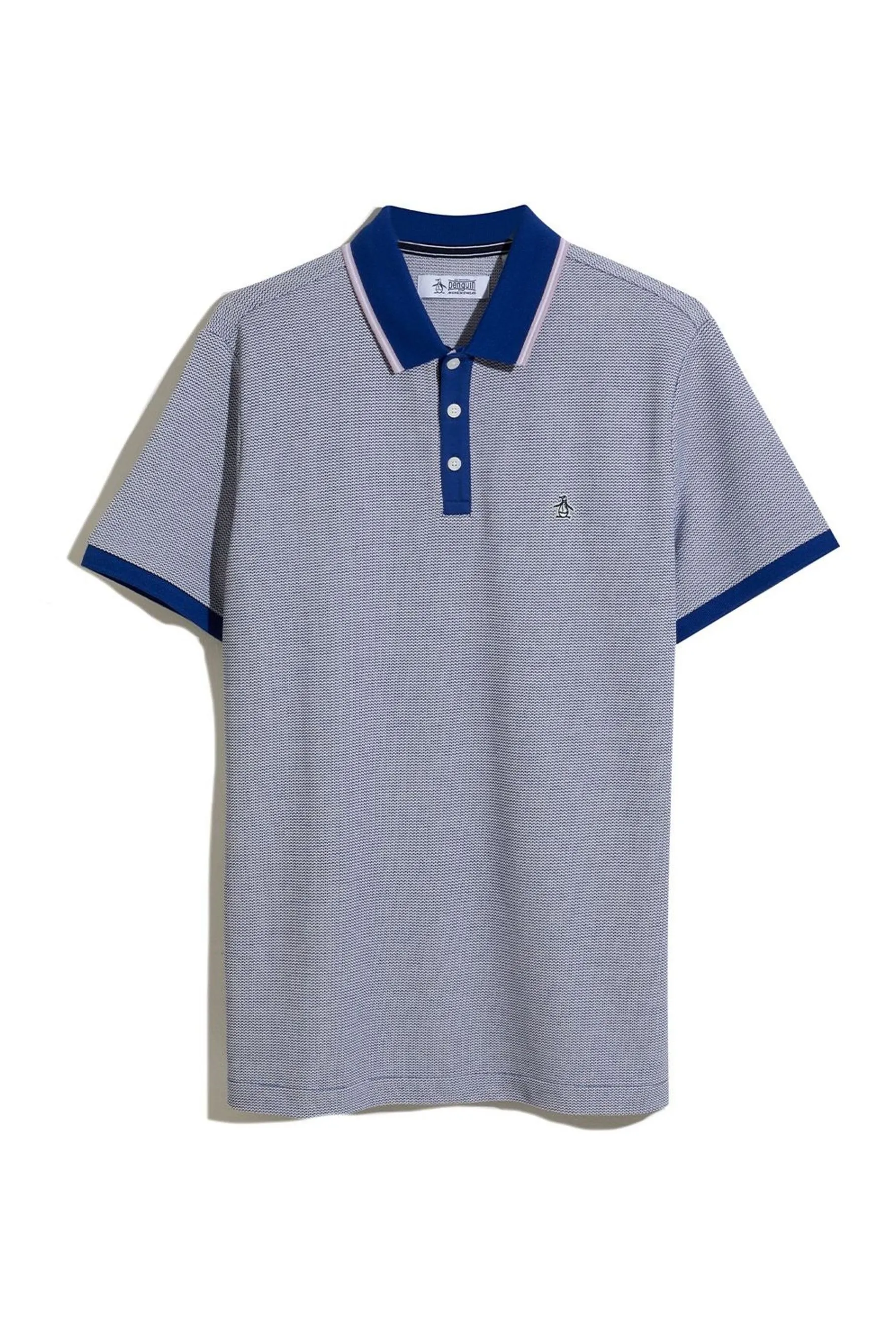 Original Penguin Blu - Polo jacquard in Blend Manica corta e cotone con motivo a fiorellini